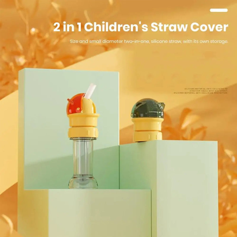 Reusable children beverage water bottle straw lid