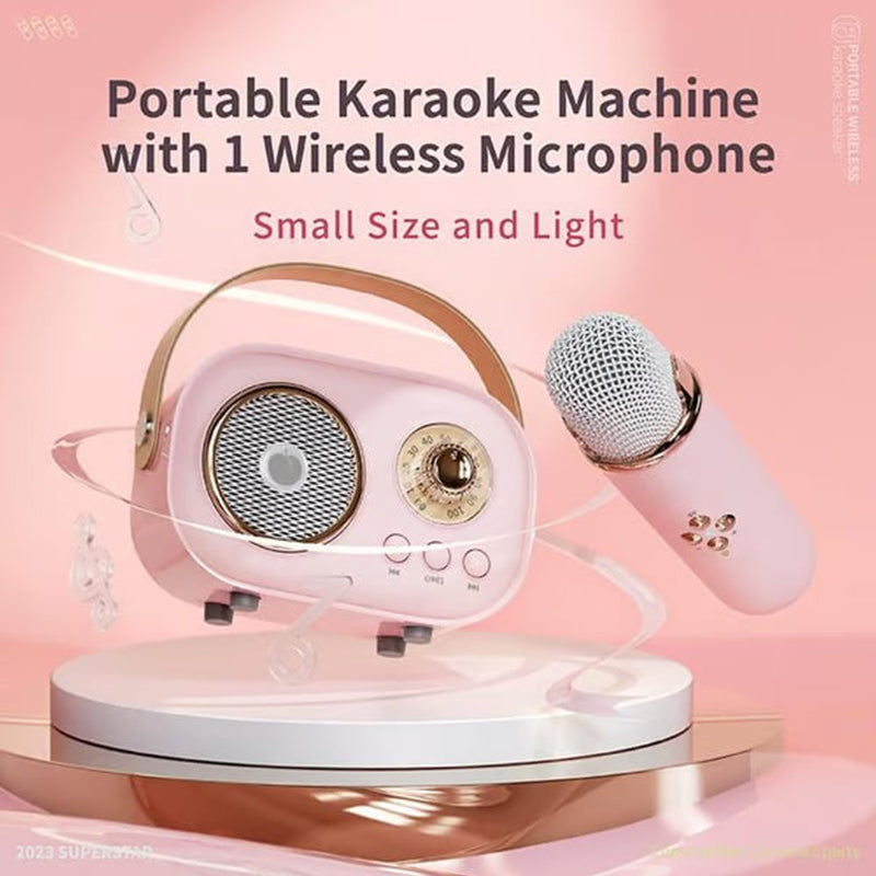 Mini Karaoke Machine & Bluetooth Speaker With Wireless Microphone