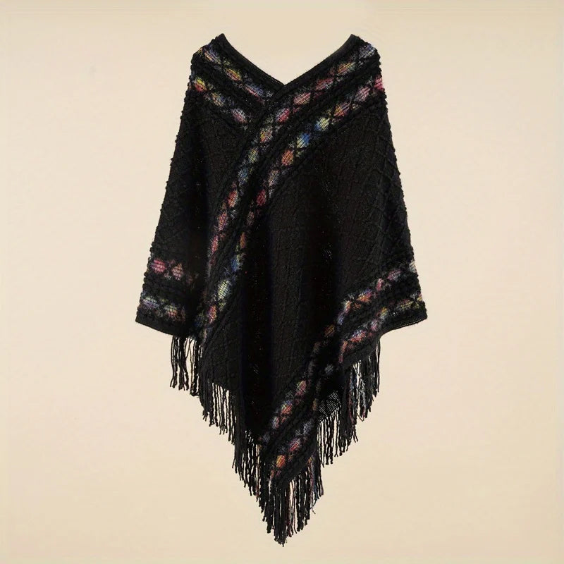 Women's Retro Pullover Tassel Shawl