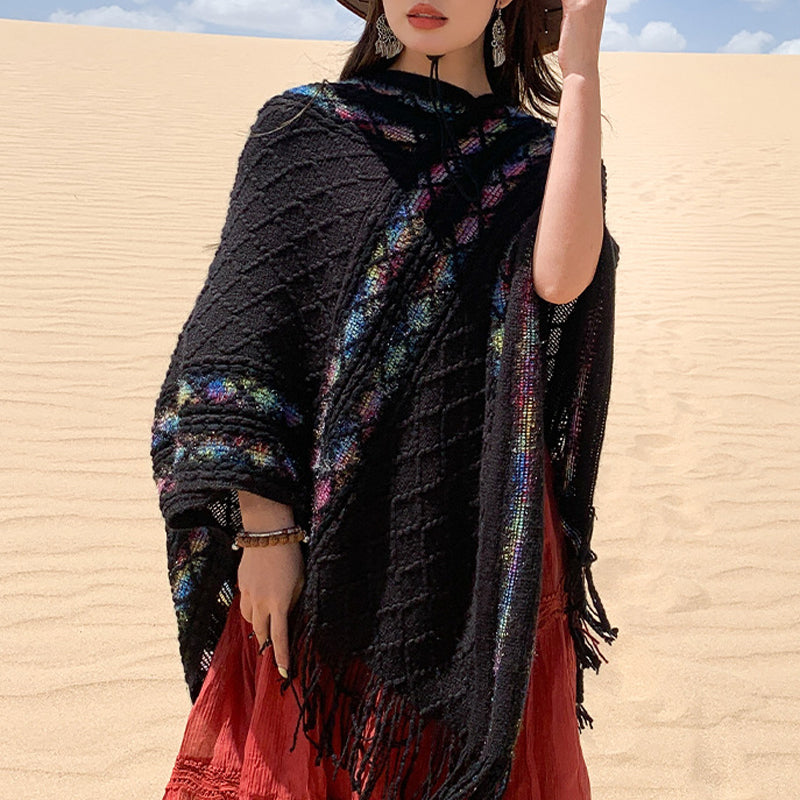 Women's Retro Pullover Tassel Shawl