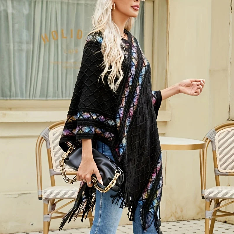 Women's Retro Pullover Tassel Shawl