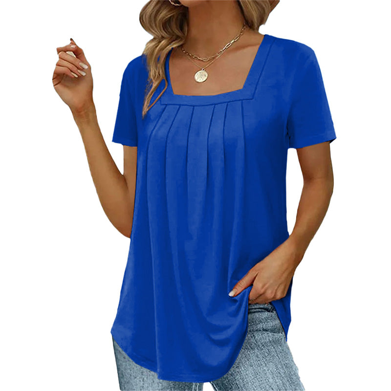 Square neck solid color short sleeve t-shirt