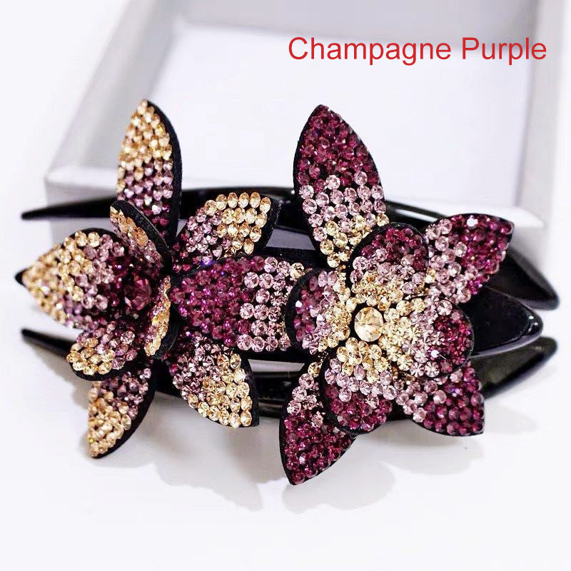 Rhinestone Double Flower Hair Clip