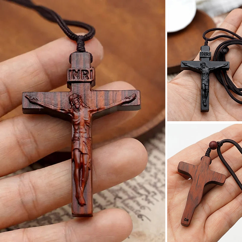 Jesus Cross Wooden Necklace