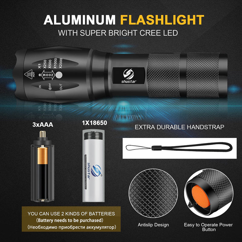 30000-5000 Lumen High Power LED Waterproof Flash Light